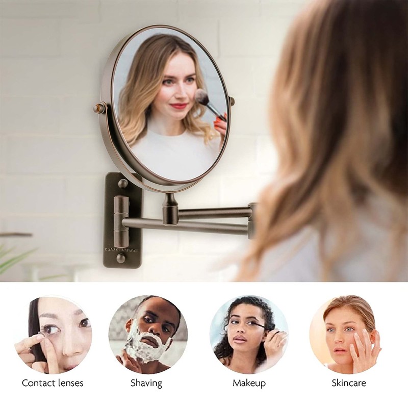 OVENTE 7" Wall Mounted Makeup Mirror with 1X/7X Magnification, Double