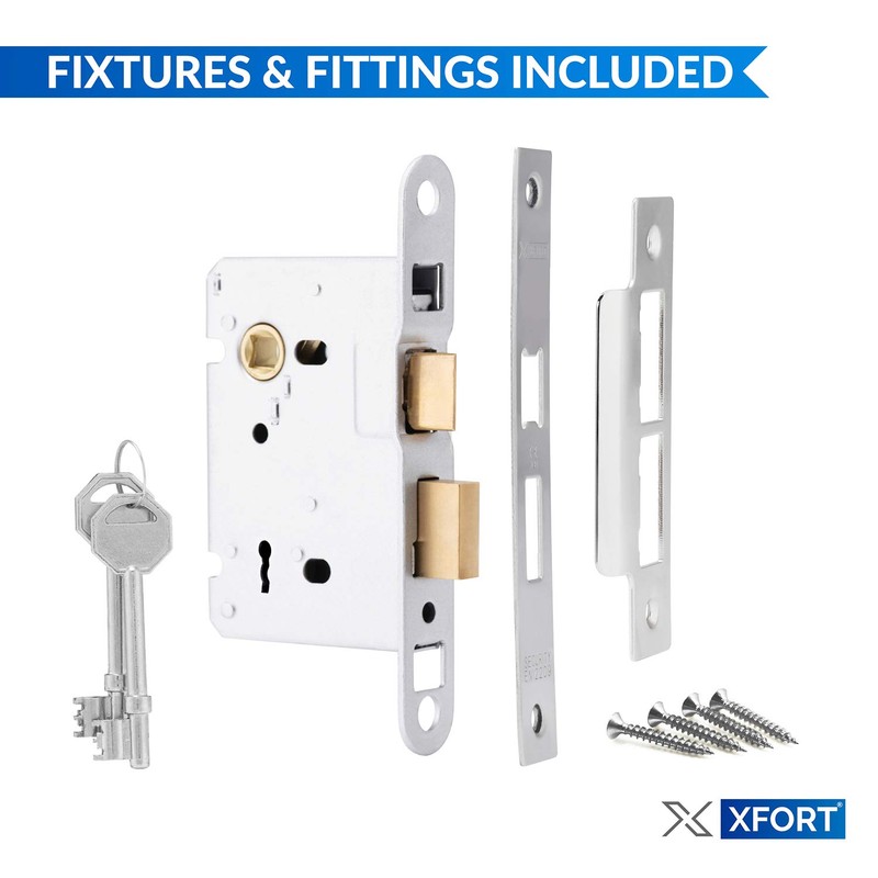 XFORT® 3 Lever Polished Chrome Mortice Sashlock 75mm, Door Lock