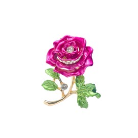 Peasimy Vintage Rose Flower Brooch with Rhinestones Sparkling Crystal Floral Pin for Women Bridal Party Jewelry (Hot Pink)