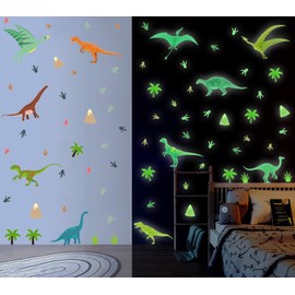 KAIRNE Pack of 86 Dinosaur Wall Stickers Children, Wall Stickers Children's Room Boy, Animal Luminous Wall Stickers, Dino Luminous Stickers for Boys Bedroom Gifts, Dinosaur Wall Decoration Baby Room