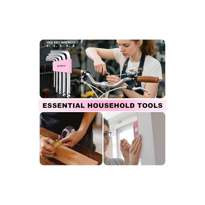 Enventor Pink Tool Kit Set for Women, 146PCS General Household