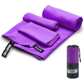 Toalla Deportiva, EASYTAO Toalla Microfibra 3PCS, Toalla Gym Suave y Ligero para Natacion, Deporte, Baño, Viajes, Yoga, Etc, con Una Bolsa, 3 Tallas (76 * 152cm+40 * 80cm+30 * 30cm, Violeta)