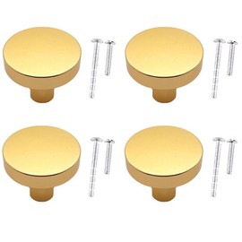 WAenZeeNH 4 Pcs Kitchen Cabinet Knobs 30mm Round Dresser Drawer Knobs Round Gold Cabinet Knob Bedroom Drawer Pulls with Mounting Screws for Cupboard Closet Drawer Door
