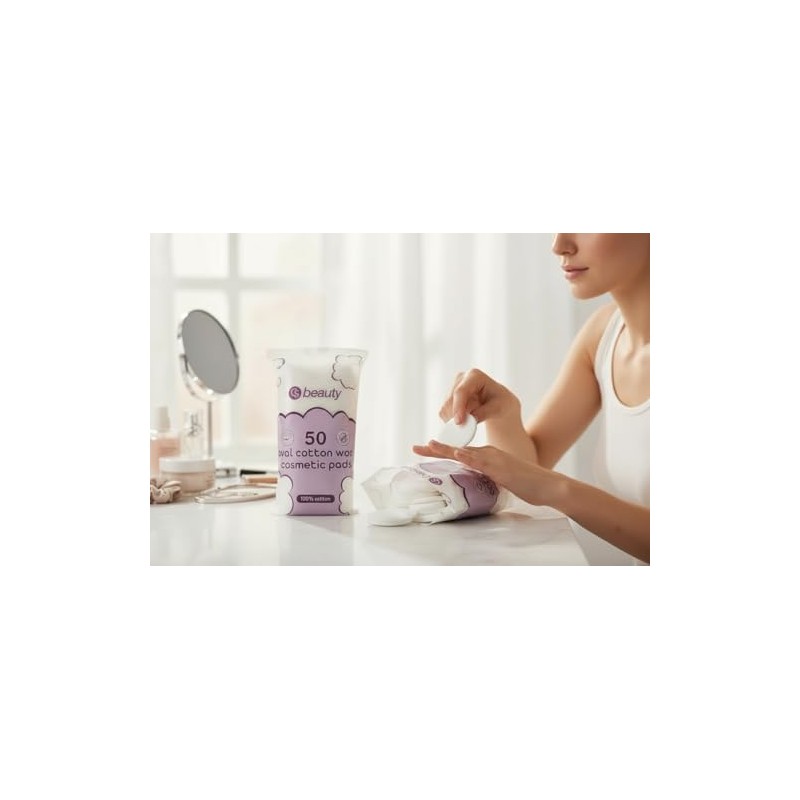 50 Oval Cotton Wool Cosmetic Pads, 100% Cotton - Face