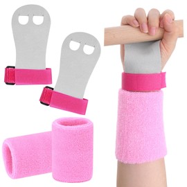 MBAIYO 2 Gymnastics Grips Wristbands Sets, Pink Gymnastic Hand Grips with Wrist Support for Kids Youth Palm Protection for Gymnastic Bars, Pull Up Workout & Exercise