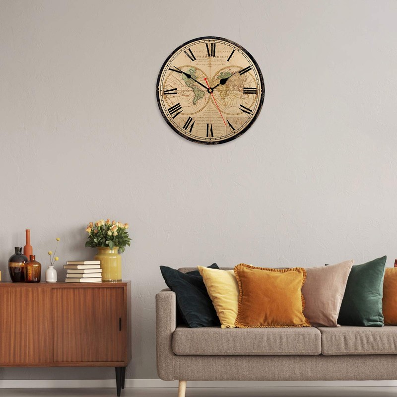 TAHEAT World Map Wall Clock, Large Classic Wooden Clocks, Quiet