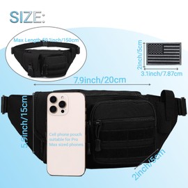 Tactical Fanny Pack，Military Waist Bag Hip Belt Bumbag Utility Bags for Fishing Hiking Hunting with Mesh Water Bottle Holder Pouch (Black)