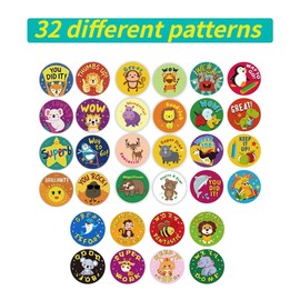 KALYRON 2000 pcs Animal Reward Stickers,Fun Cartoon Bonus Stickers with Motivational Phrases, Perfect for Teachers, Students & Classroom Awards (Assorted Designs 4 Rolls