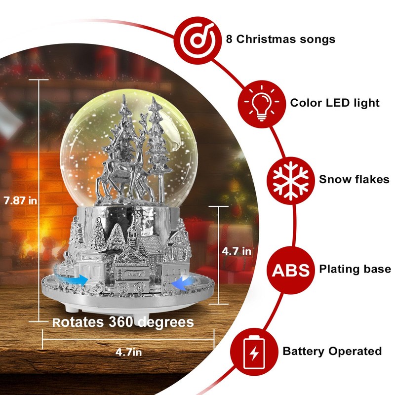 Hpoeude Musical LED Light Up Snow Globe with Rotating Train,