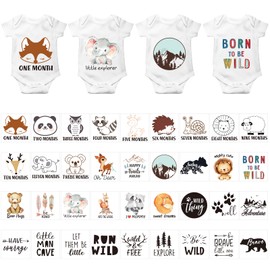 Teling 36 Pcs Iron on Decals Baby Shower Games Iron on Transfers Stickers Patches Baby Bodysuit Making Bibs Decorating Kit Patch Maker for Gender Reveal T Shirt(Animal)