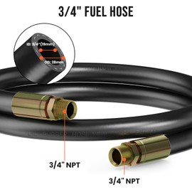 3/4" Fuel Hose 20ft, Fuel Transfer Hose with Carbon Steel Male NPT Fittings, Three Protective Layers Farm Fuel Hose for Dispensing Diesel Fuel, Gasoline, Biodiesel, Kerosene, Petroleum Oils