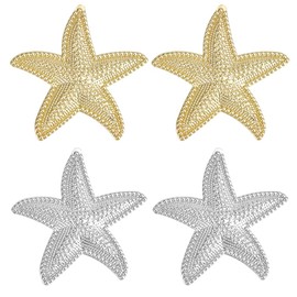 PH PandaHall 2 Paar Seestern Ohrringe Ohrstecker für Frauen Strand-Ohrring Seestern Ohrstecker Boho Seestern Ohrstecker Sommer Statement-Ohrringe für Frauen Sommer Ozean Beachy Schmuck, Gold & Platin