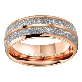CROWNAL 8mm Imitated Meteorite Rose Gold Tungsten Wedding Ring Band Engagement Ring Domed Polished Engraved I Love You Size 5 To 17 (8mm,9.5)