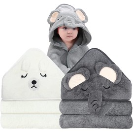 LYBH-HJY 2 Piezas Toalla de Baño con Capucha para Niños,Toalla Absorbente Supersuave,Lavable a Máquina 31 Pulgadas X 31 Pulgadas,Adecuada para el Baño,la Playa,la Piscina y Más (Elefante)