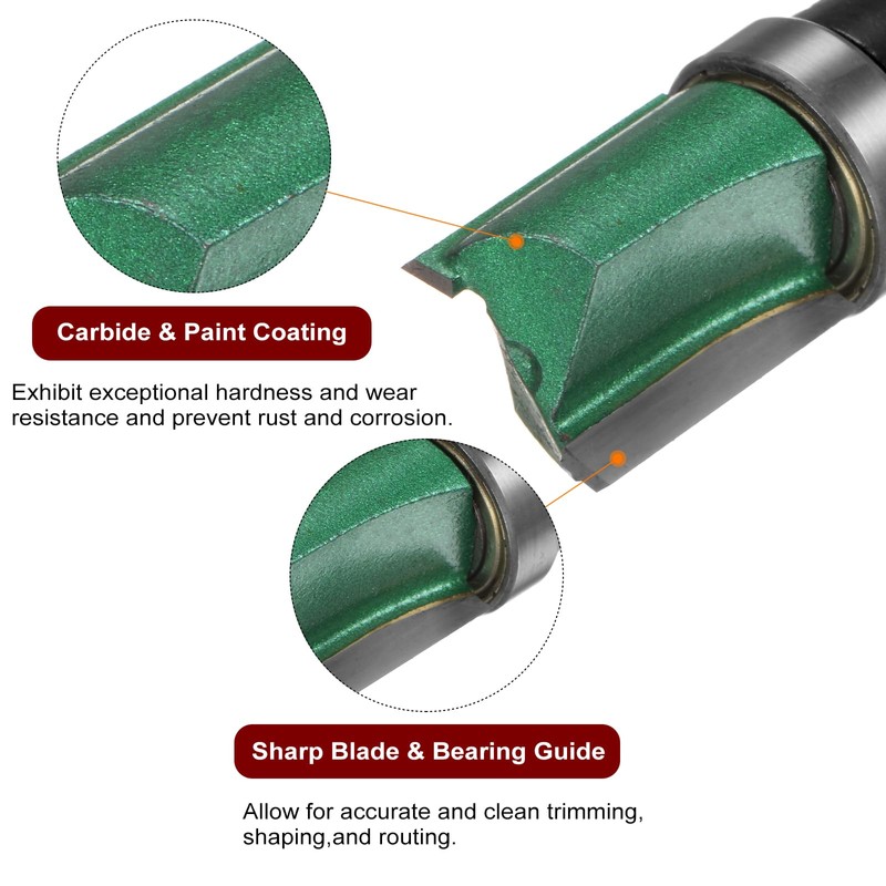 sourcing map Pattern Flush Trim Router Bit 0.3" Shank 0.63"