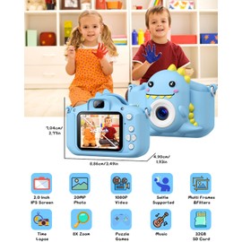 Children's Camera, Gofunly Children's Camera 1080P 2.0 Inch Screen Camera Children with 32GB SD Card Selfie Digital Camera Children Photo Camera Children for 3-12 Years Boys and Girls Christmas Toy