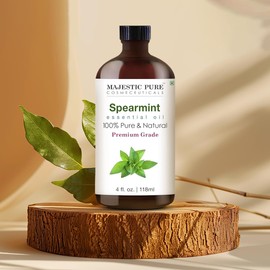 Majestic Pure Spearmint Essential Oil with Glass Dropper - Huge 4 Fl Oz - 100% Pure and Natural Spearmint Oil - Premium Grade Essential Oils for Diffuser, Aromatherapy, Soap and Candle Making