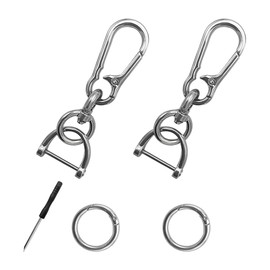 SHMZK 2PCS Car Keychain, Detachable Horseshoe Shape D-Ring Spring Ring Key Chain, Metal Clip Carabiner Key Fob Holder (Bright Silver)