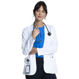 Cherokee White Lab Coat for Women with Notched Lapels with Button Closure and 3 Pockets CK452T, L Tall, White