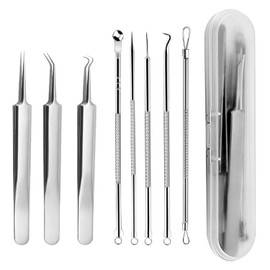 Kzouenzu Pimple Tool Set [8 Pieces], Pimple Squeezing Tool, High-Quality Stainless Steel Acne Blackhead Remover Extractor Tools, for Whitehead Acne on the Nose, Face with Box