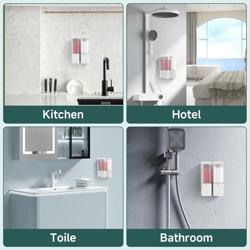 Shampoo and Conditioner Dispenser 2 Chamber No Drill Shampoo Dispenser