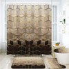LQCOOL 4Pcs Brown Gradient Shower Curtain Set, Modern Geometric Shower