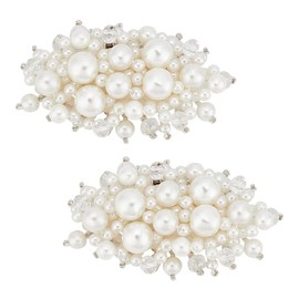 FINGERINSPIRE 1 Pair Pearl Flower Shoe Clips 3.7x6.4cm White Bridal Wedding Floral Shoes Clips Charms with Crystal Beads Detachable Handmade Flower Shoes Buckle Clips for Women Girls Brides