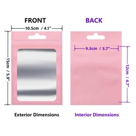 Rimiko 50pcs Mylar Ziplock Mylar Bags with Clear Window, Aluminum Foil Sample Bags, Resealable Pouch for Packaging and Food Storage (Pink, 4.1"x5.9")
