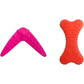 Fancy Pets Juguete de Caucho Boomerang, el Color Puede Variar  Juguete Mordedera de Hueso de Caucho con Huellas para Perro