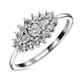 TJC Moissanite Boat Ring In Platinum Plated 925 Sterling Silver for Women Size U Prong Setting