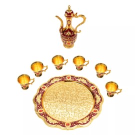 Turkish Tea Set, Vintage Turkish Coffee Set with Pot and 6 Cups for Home Decor