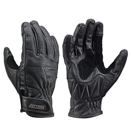 Daytona 18902 Motorcycle Gloves, Spring, Summer, Autumn, Genuine Leather (Cow Leather), Smartphone Compatible, Cow Leather, Punching Mesh, Standard Gloves, Black, XL Size