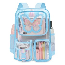 crvint Clear Backpack Heavy Duty Transparent Bookbag Teen Girlish Cute Bag Large Capacity See Through Backpacks Stadium Approved Daypack for Middle School College Sport/Travel, Blue Butterfly