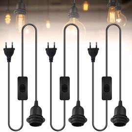Pack of 3 Lamp Holder E27 with Cable and Switch, E27 Socket with 1.8 m Cable Screw Ring, Lamp Socket Lamp Cable with Plug for Pendant Light, Lamp Hanging, Bedroom, Dining Room