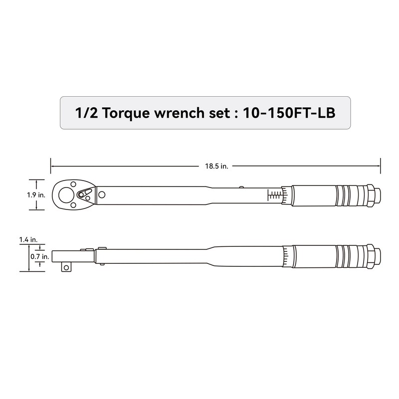 KOOPOOL 1/2-inch Drive Click Torque Wrench, 10-150 ft/lb (13.6-203.5 N/m)