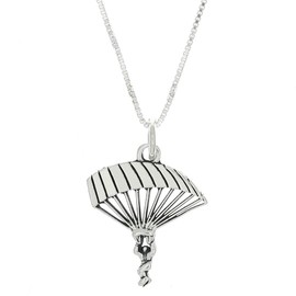 LGU Sterling Silver Oxidized Skydiving Parachuter Para Sailer Necklace (18 Inches)