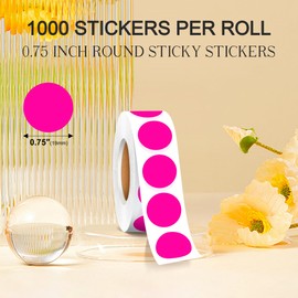 3/4 Inch Round Color Coding Stickers 1000 PCS, Adhesive Dot Stickers for Organizing, 16 Round Dot Labels for Classroom, Office, Home (Fluorescent Pink)