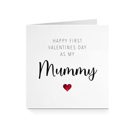 Happy First Valentines Day As My Mummy - Cursive Red Heart Love Card - For Her Mum Mother A202