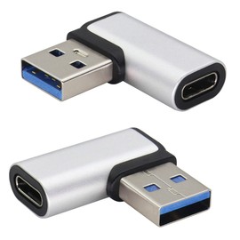 AAOTOKK 90 Degree USB C Female to USB 3.0 Male Adapter Right Angle USB Type C to USB 3.0 A Converter On The Go(OTG) for PC,Laptops,USB and Type-C Devices 2 Pack (Right-Silver)