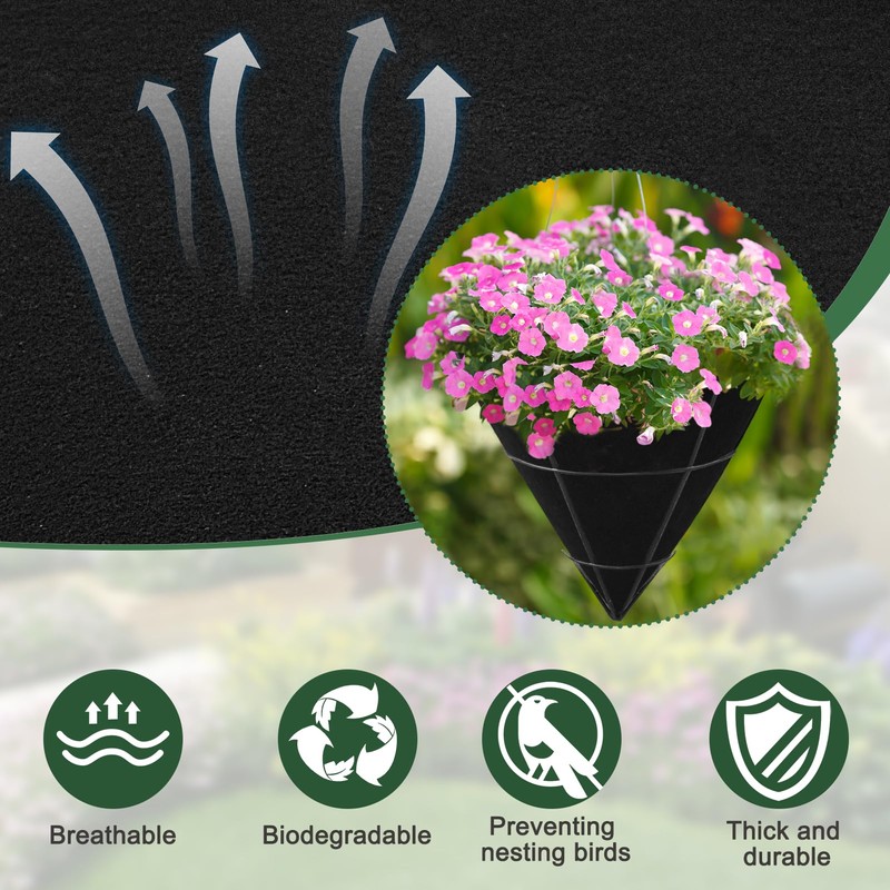 3PCS 12 Inch Cone Shaped Planter Basket Liners Fabric Hanging