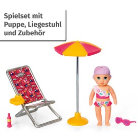 BABY born Minis 701911 Zapf Creation Sun Chair Playset with Mini Doll Lara and Deck Chair, Bright and Vibrant Colours (Tropical Print)