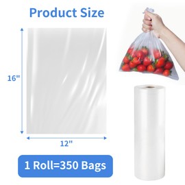 Food Storage Bags, 2 Rolls 12x16 Clear Plastic Produce Bags Roll for Food Storage, Bread, Vegetables, Fruit, and More, 350 Bags/Roll