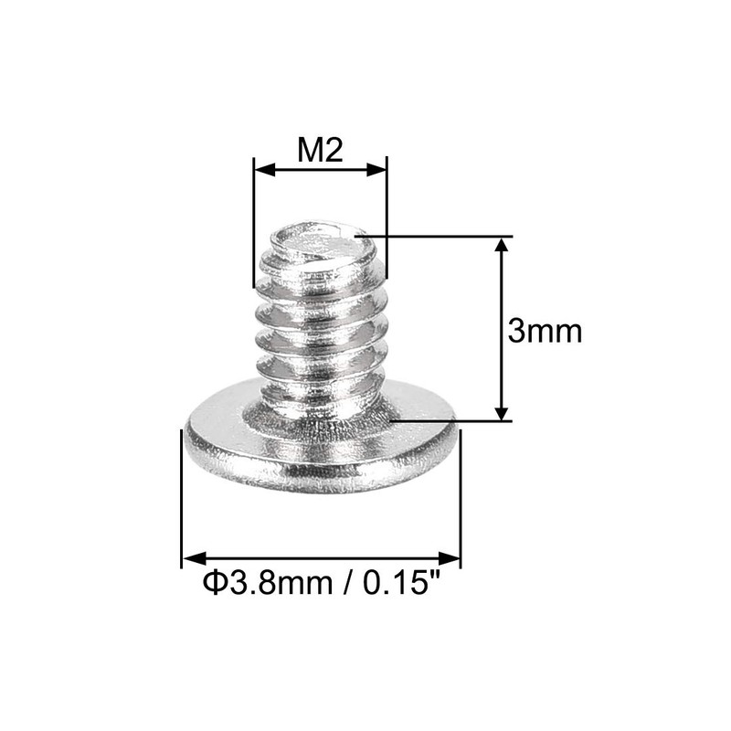 sourcing map M2x3mm Phillips Screw Fastener Silver Tone 3.8mm Dia