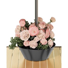 Koutemie 2-in-1 Umbrella Planter for Patio Table & Pole, Half Round Flower Planters Pots with Umbrella Hole Fits Poles Up to 2” Diameter, PVC Post Planter Wrap Around Umbrella for Garden, Black