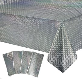 4 Pack Iridescent Plastic Tablecloths, 54x108 Inch Laser Disposable Table Covers, Rectangle Table Covers for Birthday Party, Iridescent Party Decorations for Bachelorette Disco Party Christmas
