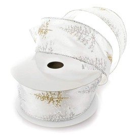 Ribbon Traditions Glitter Christmas Trees Wired Ribbon 2 1/2" by 25 Yards - Silver Gold