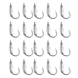 eMagTech 20pcs Black Spring Fishing Hooks Size 10# High Carbon Steel Hooks with Metal Spring Hook Swivel for Power Bait Trout Carp
