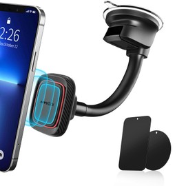 APPS2Car Magnetic Car Phone Holder Mount [6 Strong Magnets], Cell Phone Holder Car [Suction Cup], Phone Car Holder Mount [Windshield Dashboard] fit for Most Smartphones