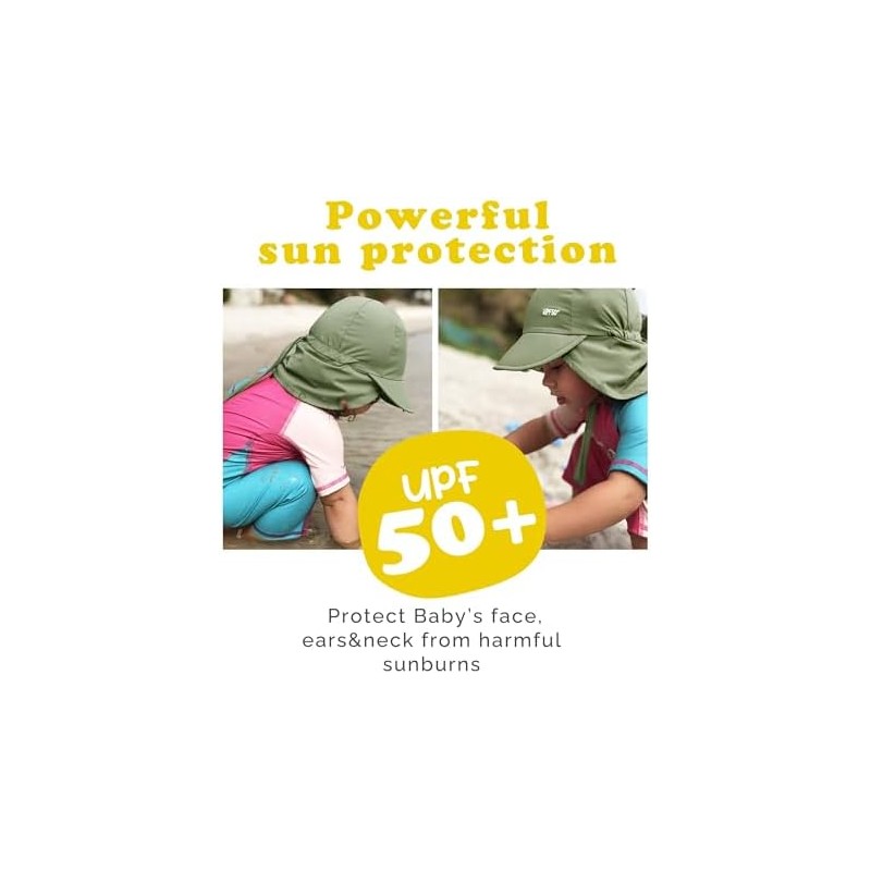 FURTALK - Gorro de sol para bebé, UPF 50+, ajustable,