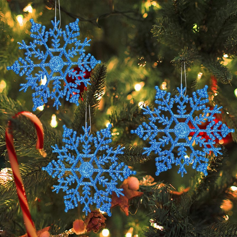SULOLI 12PCS Glitter Snowflake Hanging Decorations(Royal Blue)